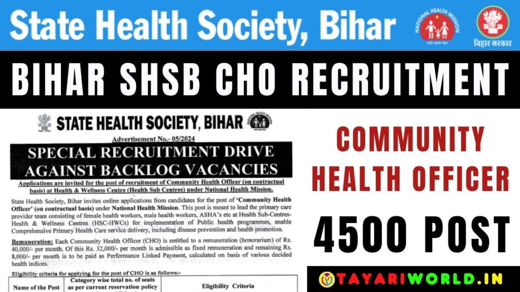 Bihar SHS CHO Recruitment 2024; Apply Online for 4500 Post